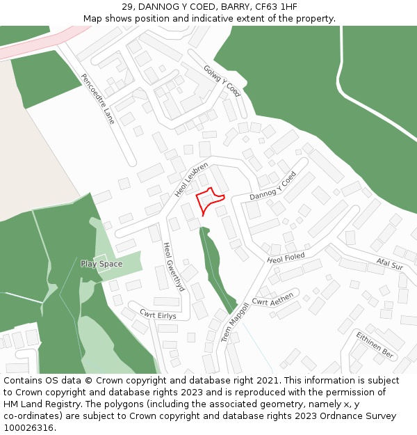 29, DANNOG Y COED, BARRY, CF63 1HF: Location map and indicative extent of plot