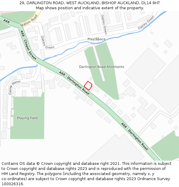 29, DARLINGTON ROAD, WEST AUCKLAND, BISHOP AUCKLAND, DL14 9HT: Location map and indicative extent of plot