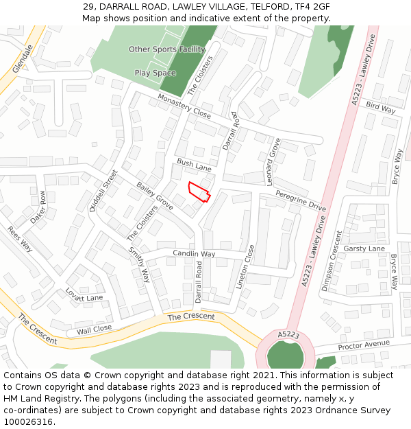 29, DARRALL ROAD, LAWLEY VILLAGE, TELFORD, TF4 2GF: Location map and indicative extent of plot