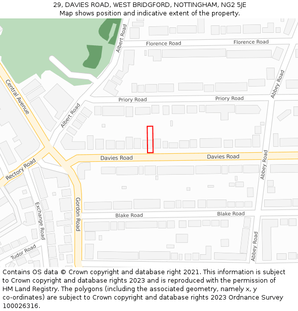 29, DAVIES ROAD, WEST BRIDGFORD, NOTTINGHAM, NG2 5JE: Location map and indicative extent of plot