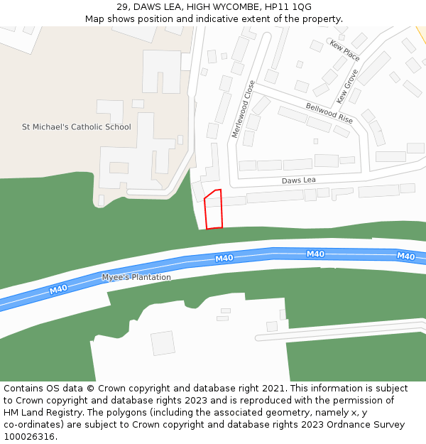 29, DAWS LEA, HIGH WYCOMBE, HP11 1QG: Location map and indicative extent of plot