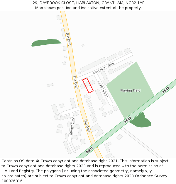 29, DAYBROOK CLOSE, HARLAXTON, GRANTHAM, NG32 1AF: Location map and indicative extent of plot
