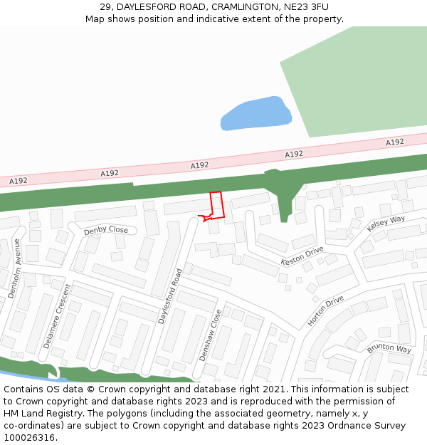 29, DAYLESFORD ROAD, CRAMLINGTON, NE23 3FU: Location map and indicative extent of plot