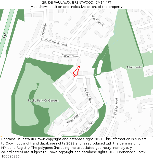 29, DE PAUL WAY, BRENTWOOD, CM14 4FT: Location map and indicative extent of plot