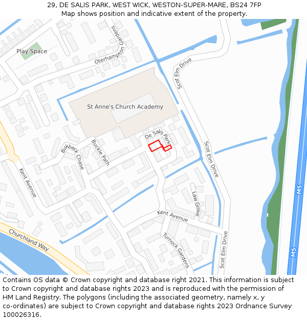 29, DE SALIS PARK, WEST WICK, WESTON-SUPER-MARE, BS24 7FP: Location map and indicative extent of plot