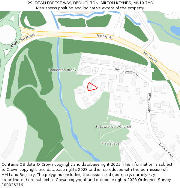 29, DEAN FOREST WAY, BROUGHTON, MILTON KEYNES, MK10 7AD: Location map and indicative extent of plot