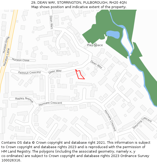 29, DEAN WAY, STORRINGTON, PULBOROUGH, RH20 4QN: Location map and indicative extent of plot