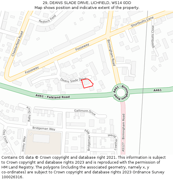 29, DEANS SLADE DRIVE, LICHFIELD, WS14 0DD: Location map and indicative extent of plot