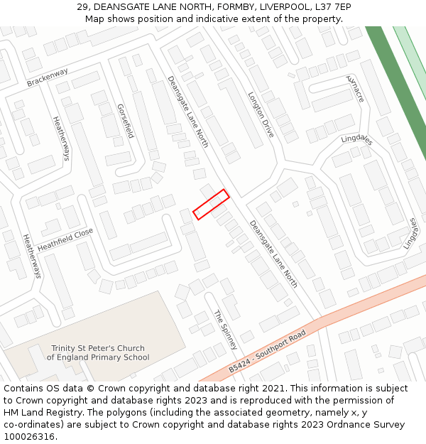 29, DEANSGATE LANE NORTH, FORMBY, LIVERPOOL, L37 7EP: Location map and indicative extent of plot