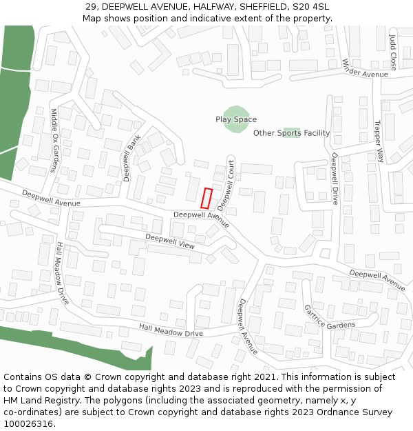 29, DEEPWELL AVENUE, HALFWAY, SHEFFIELD, S20 4SL: Location map and indicative extent of plot