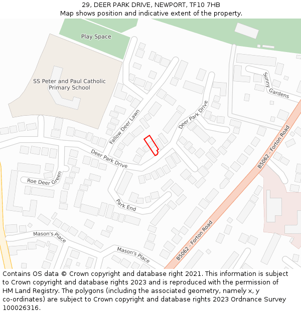 29, DEER PARK DRIVE, NEWPORT, TF10 7HB: Location map and indicative extent of plot