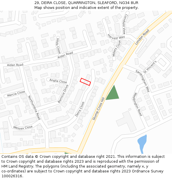 29, DEIRA CLOSE, QUARRINGTON, SLEAFORD, NG34 8UR: Location map and indicative extent of plot