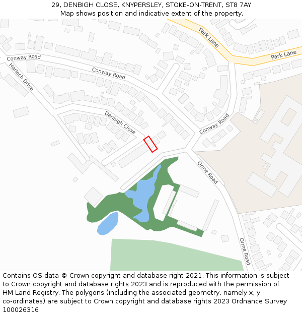 29, DENBIGH CLOSE, KNYPERSLEY, STOKE-ON-TRENT, ST8 7AY: Location map and indicative extent of plot