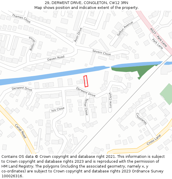 29, DERWENT DRIVE, CONGLETON, CW12 3RN: Location map and indicative extent of plot