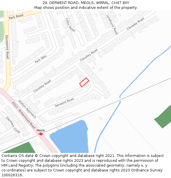 29, DERWENT ROAD, MEOLS, WIRRAL, CH47 8XY: Location map and indicative extent of plot