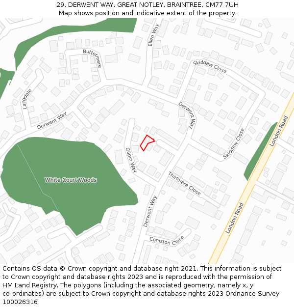 29, DERWENT WAY, GREAT NOTLEY, BRAINTREE, CM77 7UH: Location map and indicative extent of plot