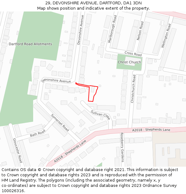 29, DEVONSHIRE AVENUE, DARTFORD, DA1 3DN: Location map and indicative extent of plot