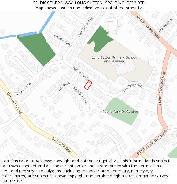29, DICK TURPIN WAY, LONG SUTTON, SPALDING, PE12 9EP: Location map and indicative extent of plot
