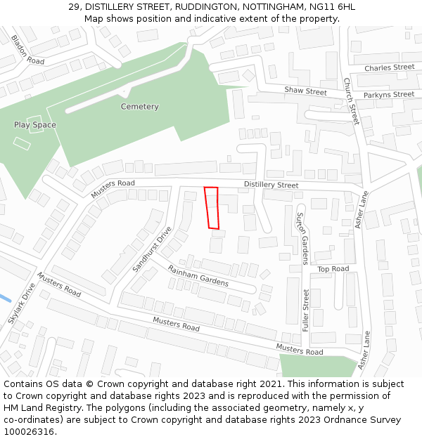 29, DISTILLERY STREET, RUDDINGTON, NOTTINGHAM, NG11 6HL: Location map and indicative extent of plot