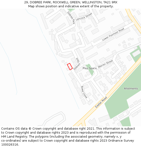 29, DOBREE PARK, ROCKWELL GREEN, WELLINGTON, TA21 9RX: Location map and indicative extent of plot