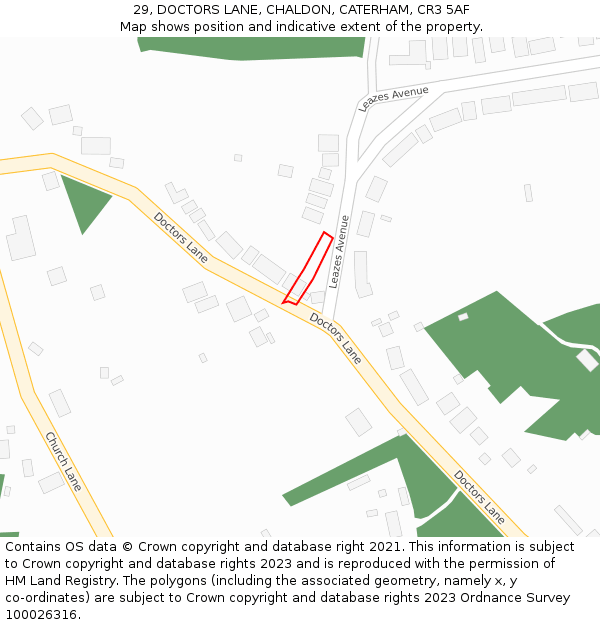 29, DOCTORS LANE, CHALDON, CATERHAM, CR3 5AF: Location map and indicative extent of plot