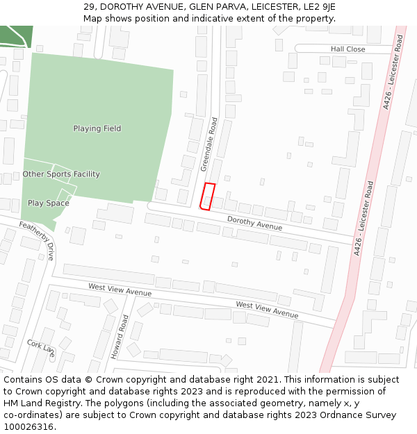 29, DOROTHY AVENUE, GLEN PARVA, LEICESTER, LE2 9JE: Location map and indicative extent of plot