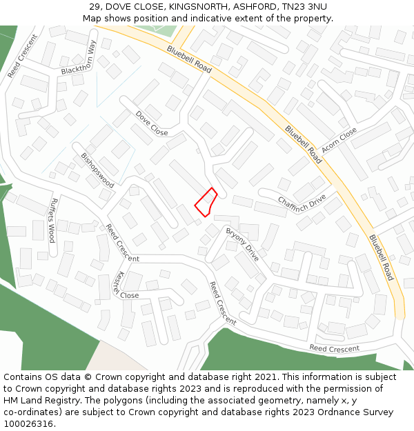 29, DOVE CLOSE, KINGSNORTH, ASHFORD, TN23 3NU: Location map and indicative extent of plot