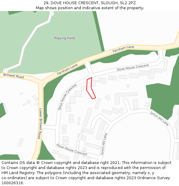 29, DOVE HOUSE CRESCENT, SLOUGH, SL2 2PZ: Location map and indicative extent of plot