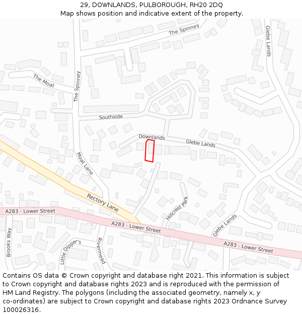 29, DOWNLANDS, PULBOROUGH, RH20 2DQ: Location map and indicative extent of plot