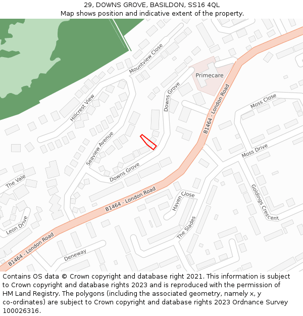 29, DOWNS GROVE, BASILDON, SS16 4QL: Location map and indicative extent of plot