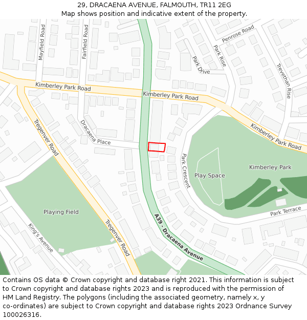 29, DRACAENA AVENUE, FALMOUTH, TR11 2EG: Location map and indicative extent of plot