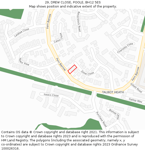 29, DREW CLOSE, POOLE, BH12 5ES: Location map and indicative extent of plot