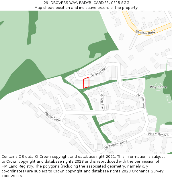 29, DROVERS WAY, RADYR, CARDIFF, CF15 8GG: Location map and indicative extent of plot