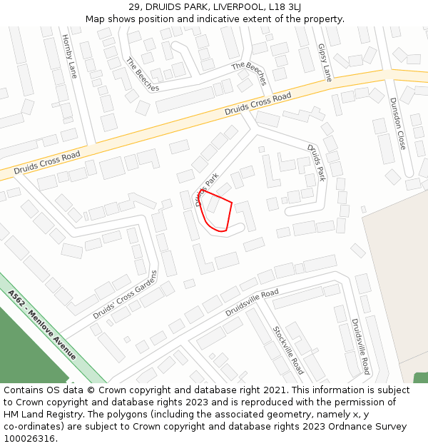 29, DRUIDS PARK, LIVERPOOL, L18 3LJ: Location map and indicative extent of plot