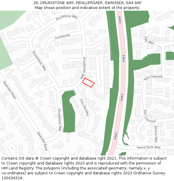 29, DRUIDSTONE WAY, PENLLERGAER, SWANSEA, SA4 9AF: Location map and indicative extent of plot