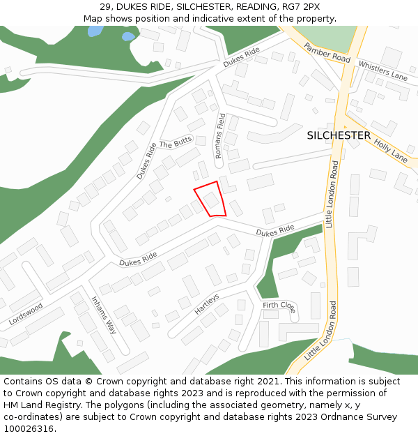 29, DUKES RIDE, SILCHESTER, READING, RG7 2PX: Location map and indicative extent of plot