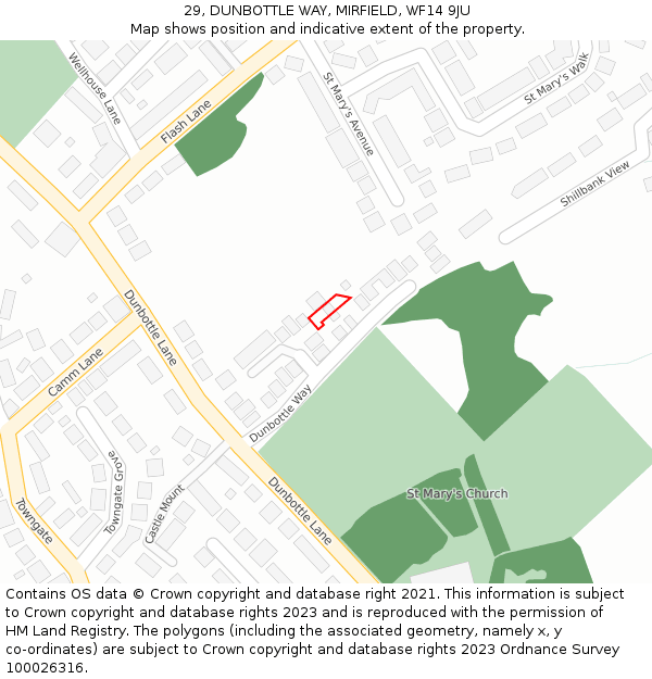 29, DUNBOTTLE WAY, MIRFIELD, WF14 9JU: Location map and indicative extent of plot