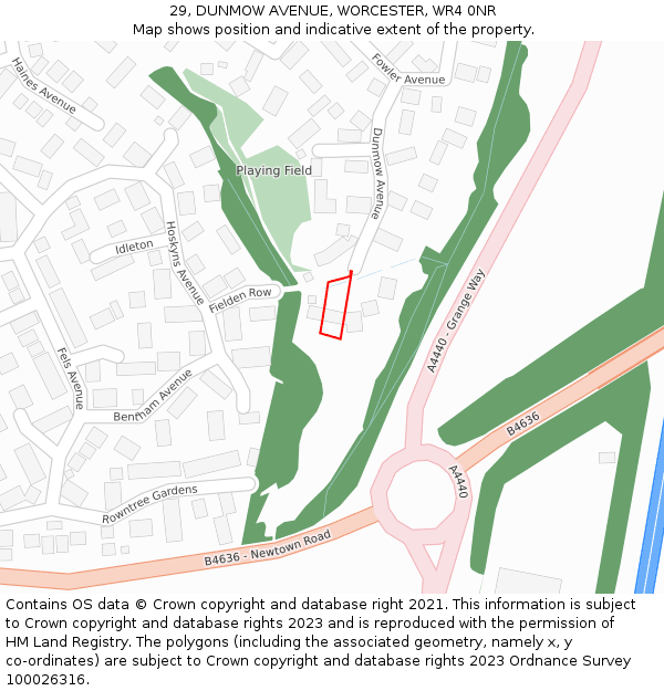 29, DUNMOW AVENUE, WORCESTER, WR4 0NR: Location map and indicative extent of plot