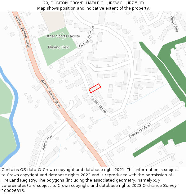 29, DUNTON GROVE, HADLEIGH, IPSWICH, IP7 5HD: Location map and indicative extent of plot