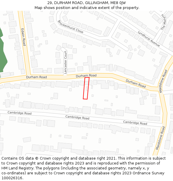 29, DURHAM ROAD, GILLINGHAM, ME8 0JW: Location map and indicative extent of plot