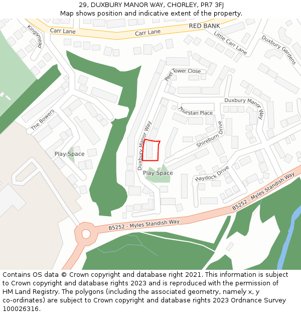 29, DUXBURY MANOR WAY, CHORLEY, PR7 3FJ: Location map and indicative extent of plot