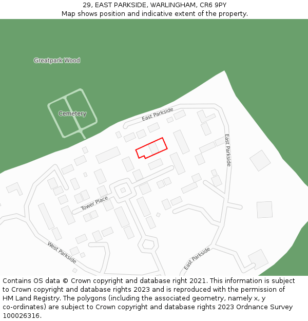 29, EAST PARKSIDE, WARLINGHAM, CR6 9PY: Location map and indicative extent of plot