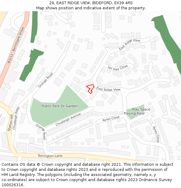 29, EAST RIDGE VIEW, BIDEFORD, EX39 4RS: Location map and indicative extent of plot