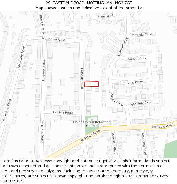 29, EASTDALE ROAD, NOTTINGHAM, NG3 7GE: Location map and indicative extent of plot