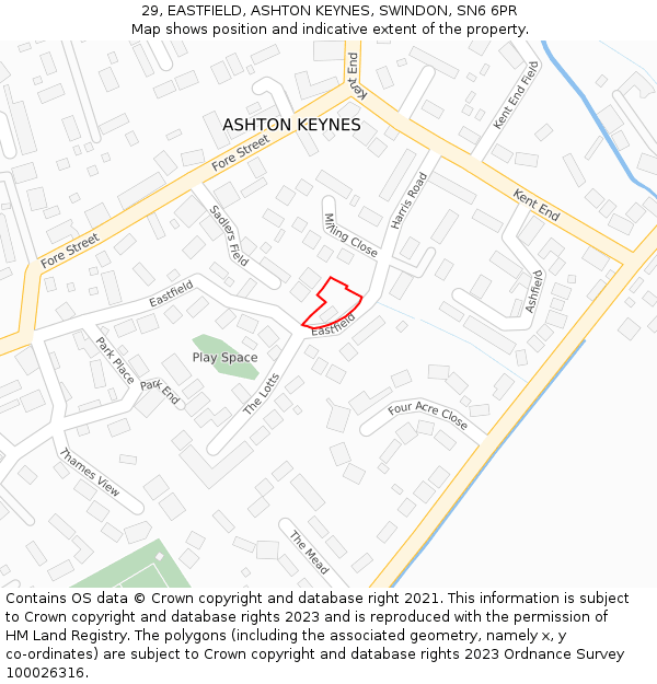 29, EASTFIELD, ASHTON KEYNES, SWINDON, SN6 6PR: Location map and indicative extent of plot