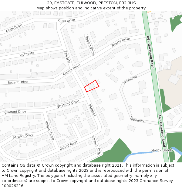 29, EASTGATE, FULWOOD, PRESTON, PR2 3HS: Location map and indicative extent of plot