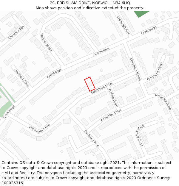 29, EBBISHAM DRIVE, NORWICH, NR4 6HQ: Location map and indicative extent of plot