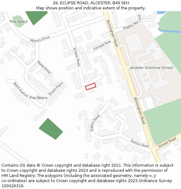 29, ECLIPSE ROAD, ALCESTER, B49 5EH: Location map and indicative extent of plot