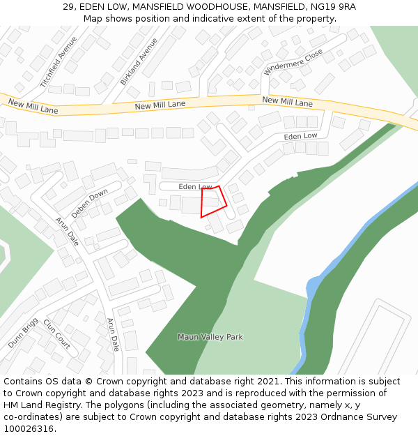 29, EDEN LOW, MANSFIELD WOODHOUSE, MANSFIELD, NG19 9RA: Location map and indicative extent of plot