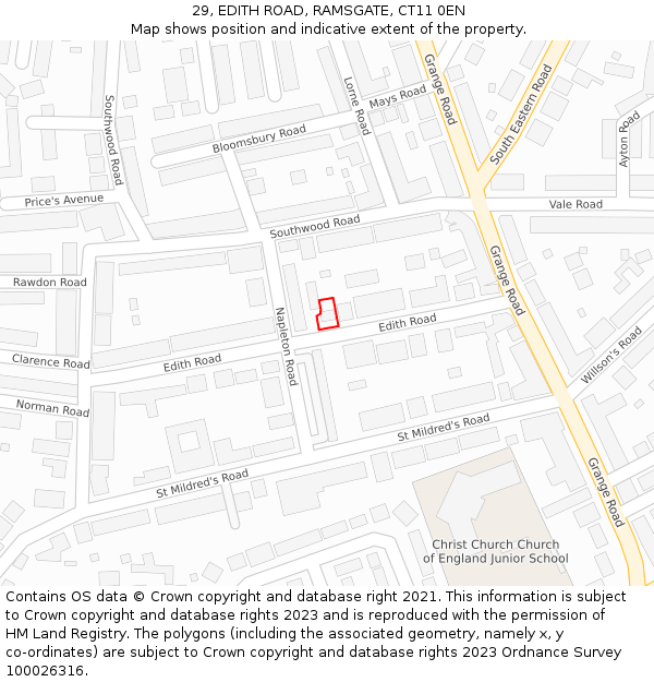 29, EDITH ROAD, RAMSGATE, CT11 0EN: Location map and indicative extent of plot